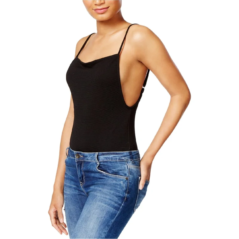 Free Design Kensie Womens Ribbed Low-Back Bodysuit Jumpsuit, Black, Medium