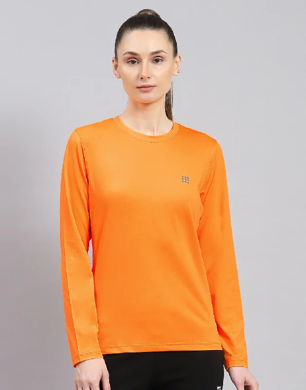 Smart Casuals Women Orange Solid Round Neck Full Sleeve Top