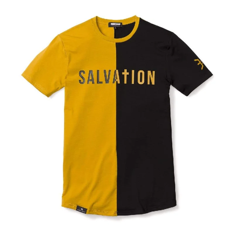 Romantic And Fresh Salvation Vertical Block Swoop Tee - Black and Gold (Long Body)