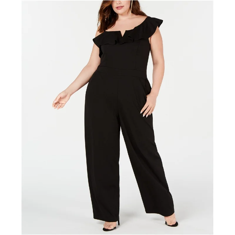 Sports Fitness Style Teeze Me Womens Ruffle Jumpsuit, Black, 18