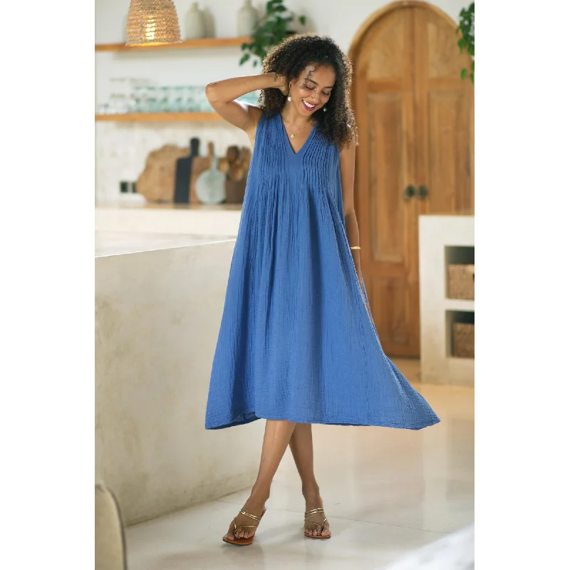 Elegant And Simple Novica Handmade Day Off Cotton A-Line Dress