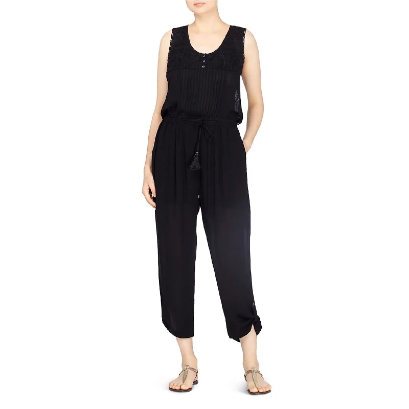 Lounge Wear Catherine Malandrino Womens Embroidered Jumpsuit, Black, X-Large