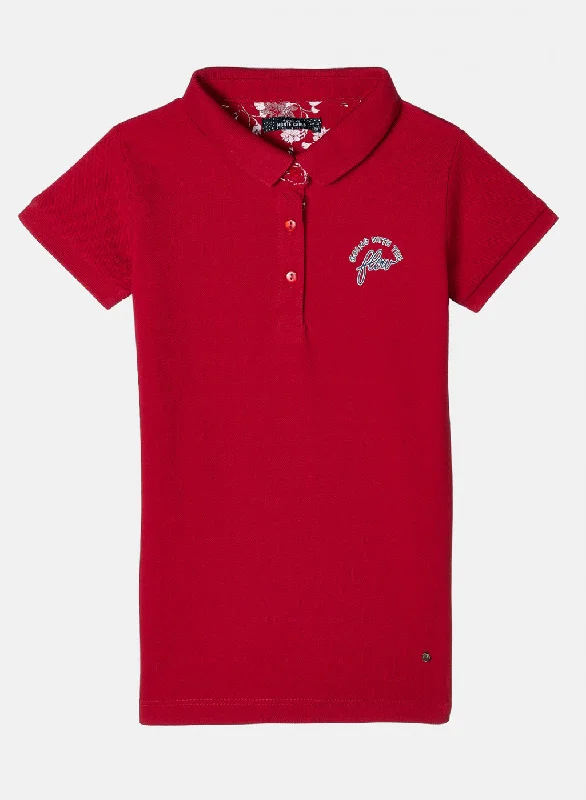 Street Sports Style Girls Red Plain T-Shirt