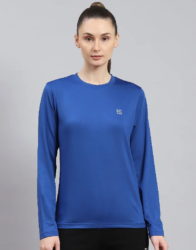 Energy Wear Women Blue Solid Round Neck Full Sleeve Top