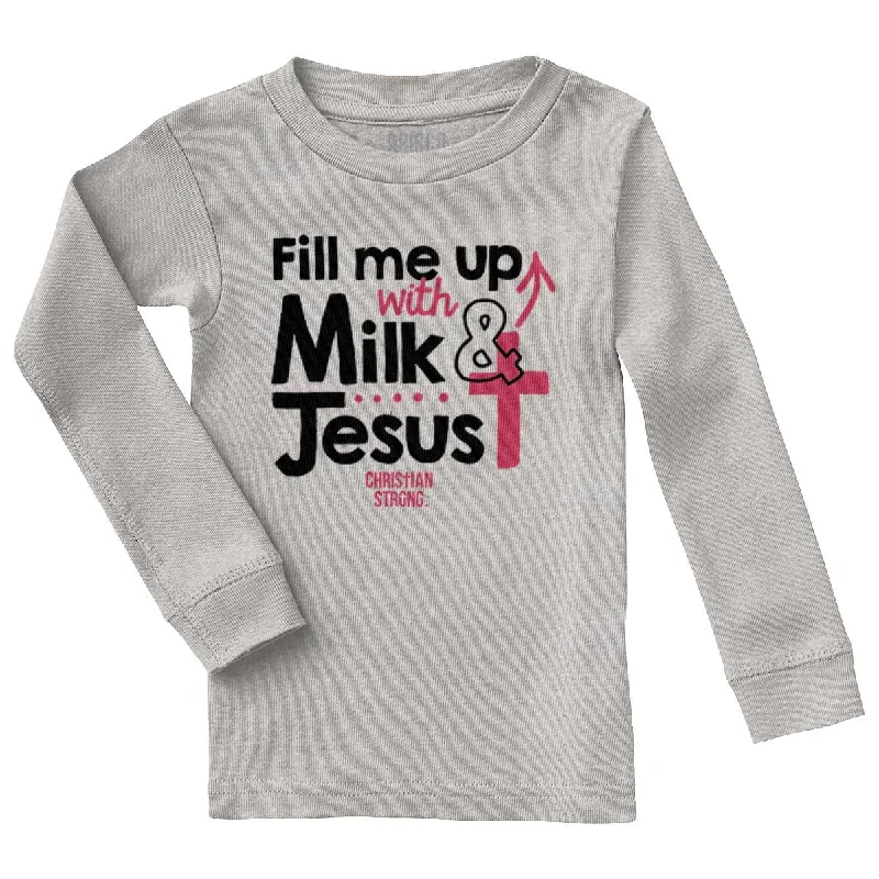 Luxury And Elegant Milk And Jesus Solid Long Sleeve T