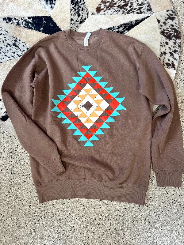 Simple Comfort Aztec Crewneck Sweatshirt - Latte