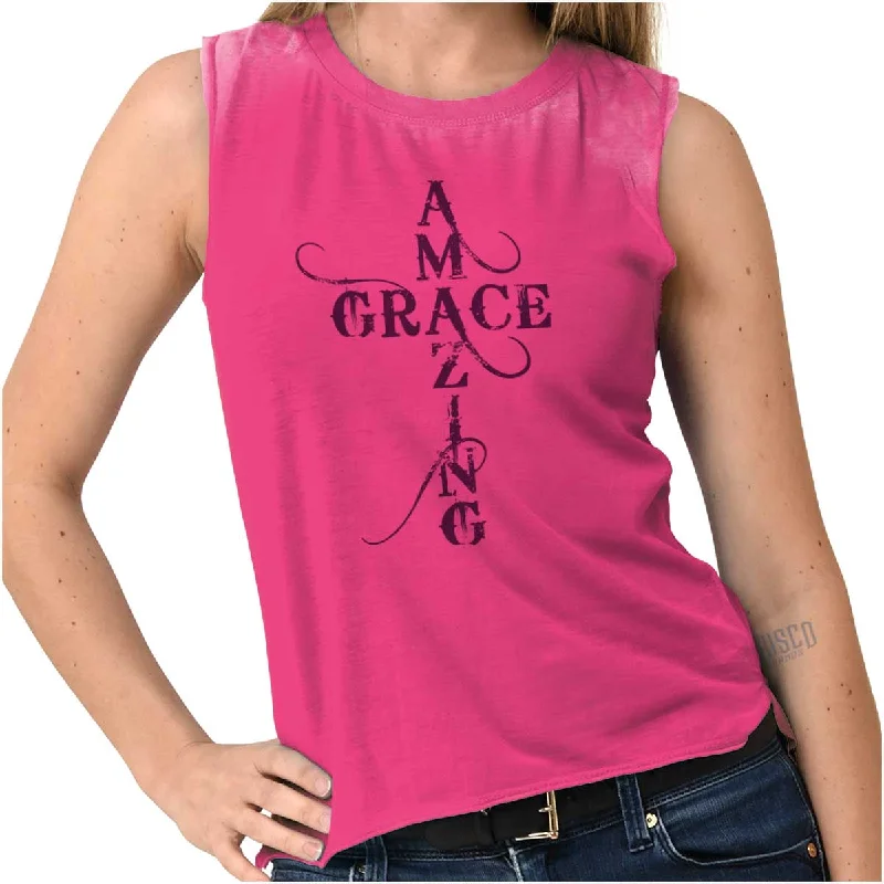 Sexy Fun Amazing Grace Script Junior Muscle T-shirt