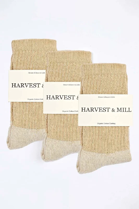 Hooded design Women's 3 Pack Organic Cotton Socks Tan-Green Crew