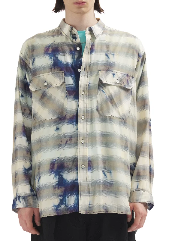 Cozy Fit Wear Printed Bleach Check Rayon Shirt