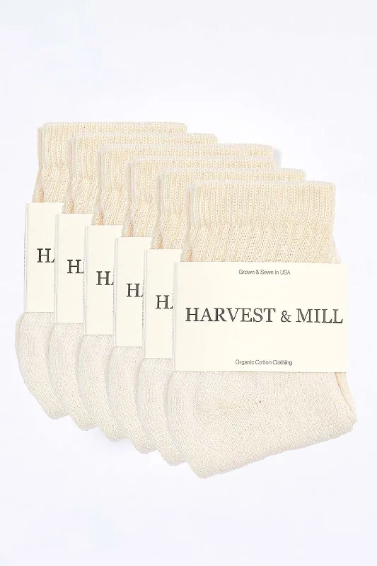 Beautiful Romance Men's 6 Pack Organic Cotton Socks Natural-White Ankle