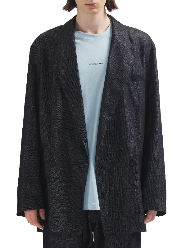 Warm Wear Cotton Linen Denim Double Breasted Soft Blazer