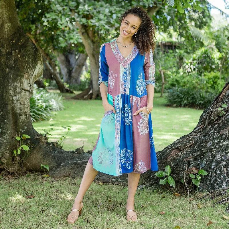 British Fashion Novica Handmade Pandawa Sunset Rayon Batik Shift Dress