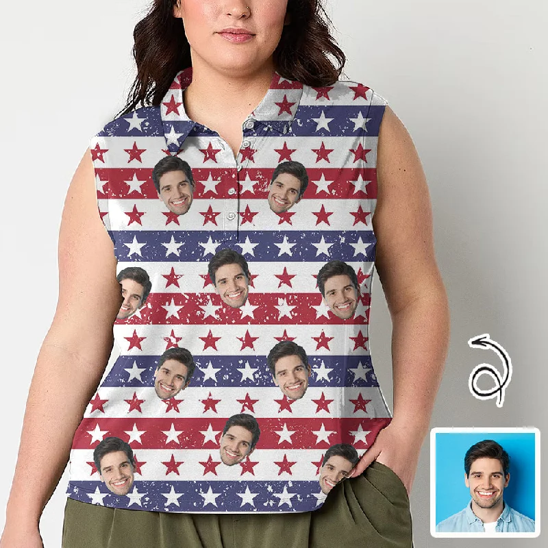 Stylish Ease Custom Face Polo Sleeveless Tank Tops Personalized Stars&Stripes Tank Top