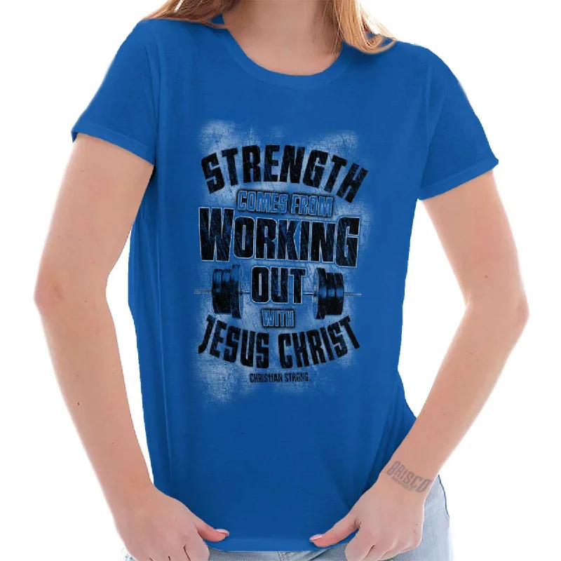 Minimal Classic Work Out With Christ Ladies T Shirt