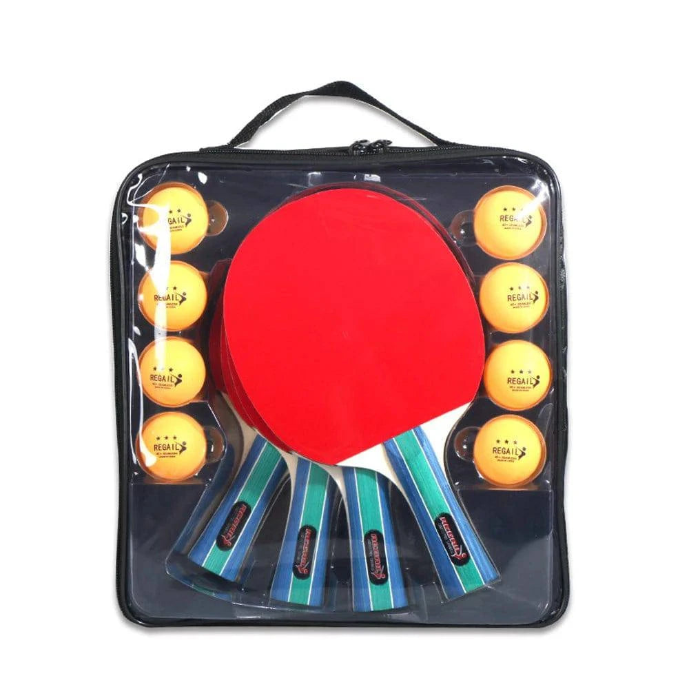 Versatile Style Ping Pong Paddles Set 4 Wooden Table Tennis Rackets with 8 Standard-sized 3-Star Ping Pong Balls for Indoor Outdoor Game