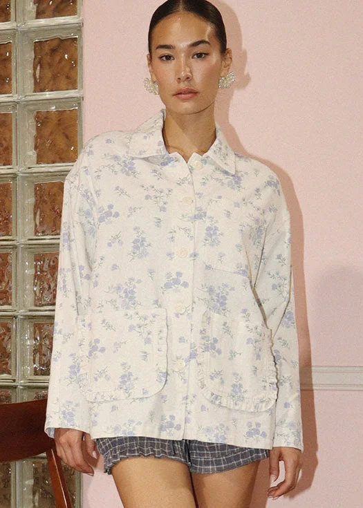 Cool Summer Casey Floral Print Jacket - White & Blue