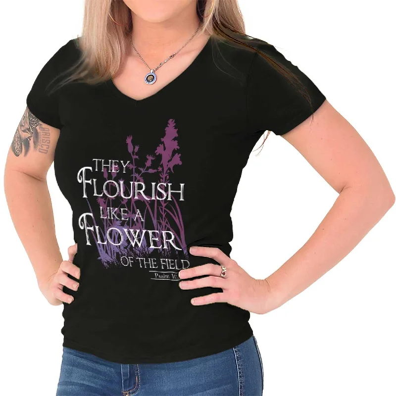 Lace Design They Flourish Like A Flower Junior Fit V-Neck T-Shirt