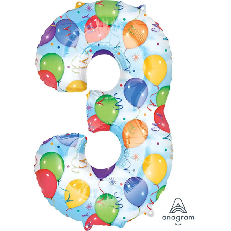Sports Cool 34 inch NUMBER 3 - ANAGRAM - BALLOONS & STREAMERS