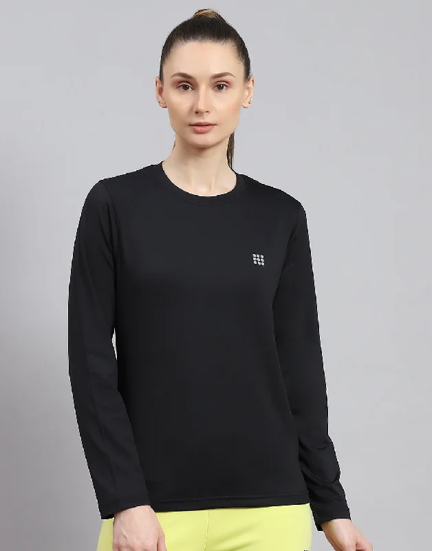 Celebrity Style Women Black Solid Round Neck Full Sleeve Top