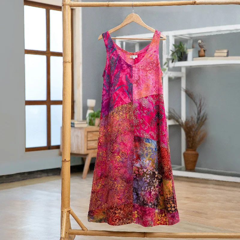 Double-sided Wear Novica Handmade Pink Patchwork Dreams Batik Rayon Dress