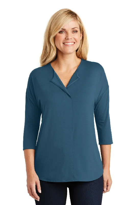 Lace Design Port Authority Womens Concept Jersey 3/4 Sleeve V-Neck T-Shirt - Dusty Blue - Closeout