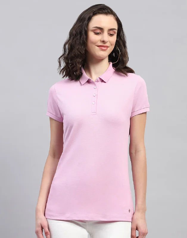 Relaxed Style Women Purple Solid Collar Neck Half Sleeve T Shirt