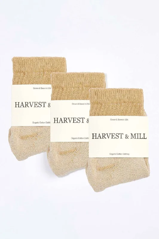 Letter embroidery Women's 3 Pack Organic Cotton Socks Tan-Green Ankle