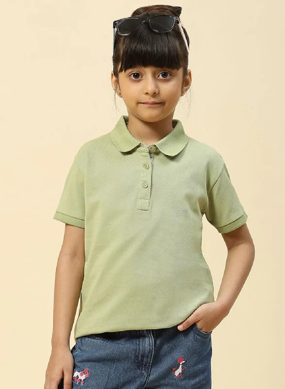 High-end atmosphere Girls Green Plain T-Shirt
