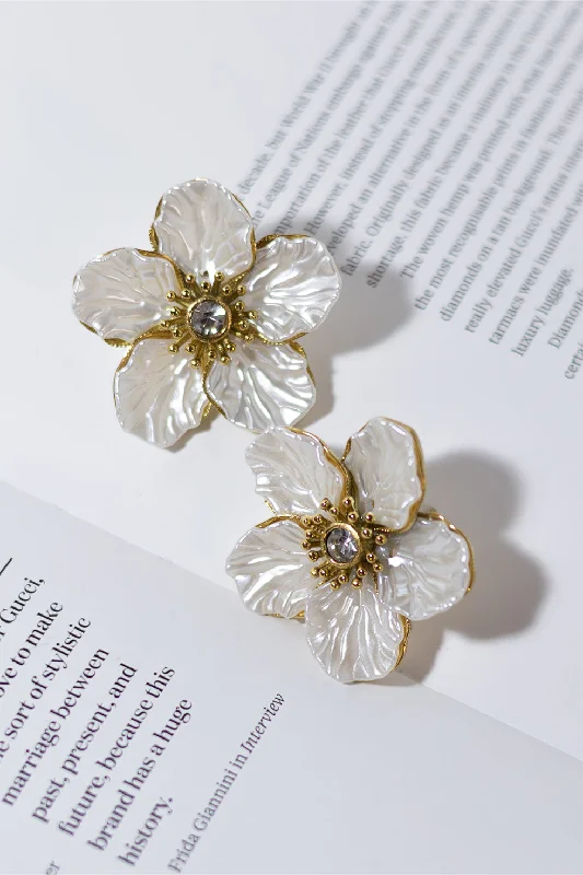 Loose Fit GOLD PLATED WHITE PANSY EARRINGS