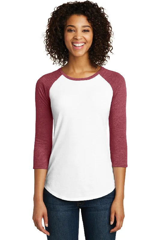 Weekend Wear District Womens Very Important 3/4 Sleeve Crewneck T-Shirt - White/Heather Red - Closeout