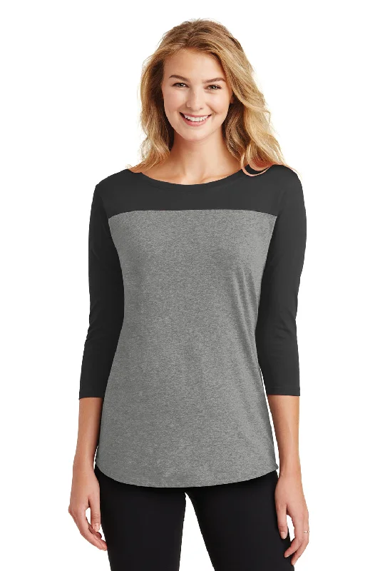 Personalized print District Womens Rally 3/4 Sleeve Wide Neck T-Shirt - Grey Frost/Black - Closeout