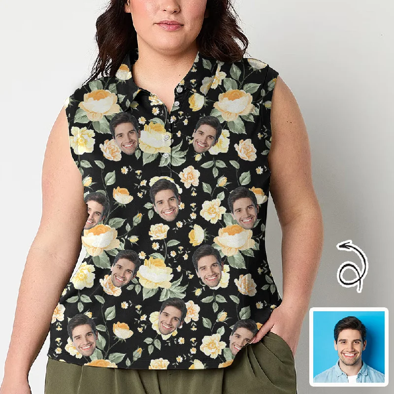 Exclusive Customization Custom Face Polo Sleeveless Tank Tops Personalized Yellow Rose Black Tank Top