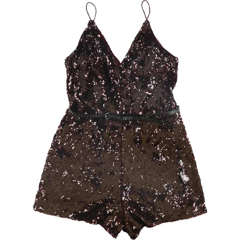 Printed pattern GUESS Womens Sequined Romper Jumpsuit, Red, Large