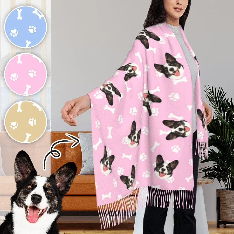 Fashion Elements Custom Pet Face Dog Bone Paw Print Multicolor Women's Tassel Scarf Fashion Elements Custom Pet Face Dog Bone Paw Print Multicolor Women's Tassel Scarf