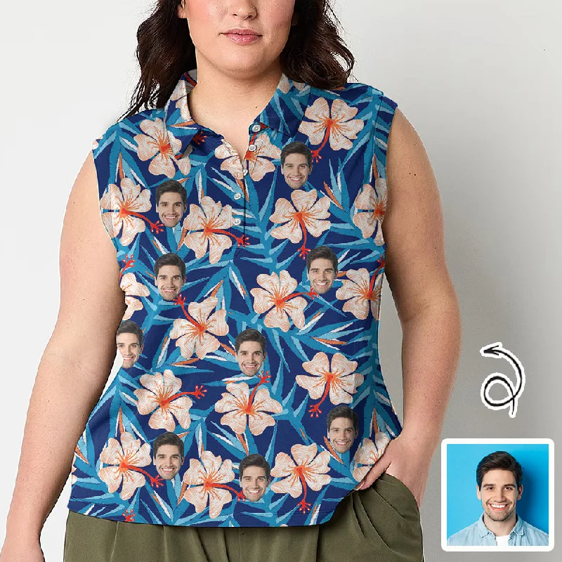 Comfort Fit Custom Face Polo Sleeveless Tank Tops Personalized Flowers Blue Tank Top