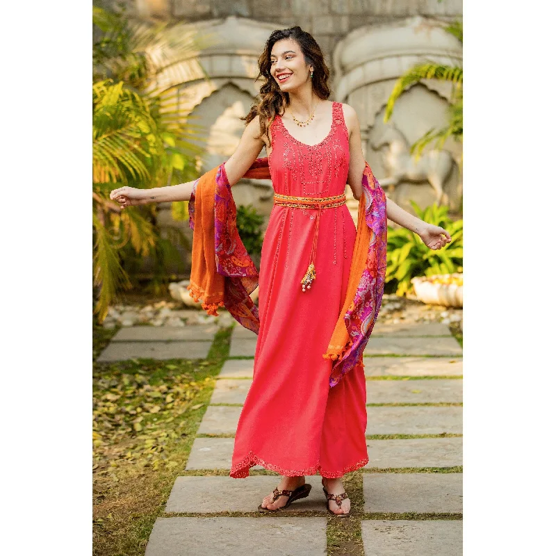 Light And Breathable Novica Handmade Summer Breeze In Poppy Rayon Maxi Sundress