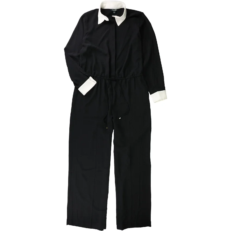 Personalized print Ralph Lauren Womens collar Jumpsuit, Black, 6
