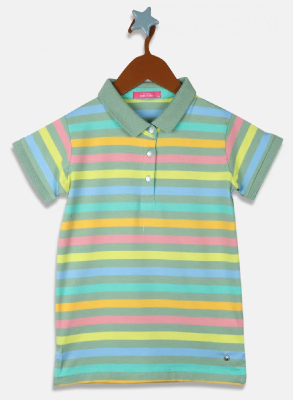 Elegant Style Girls Green Stripe T-Shirt