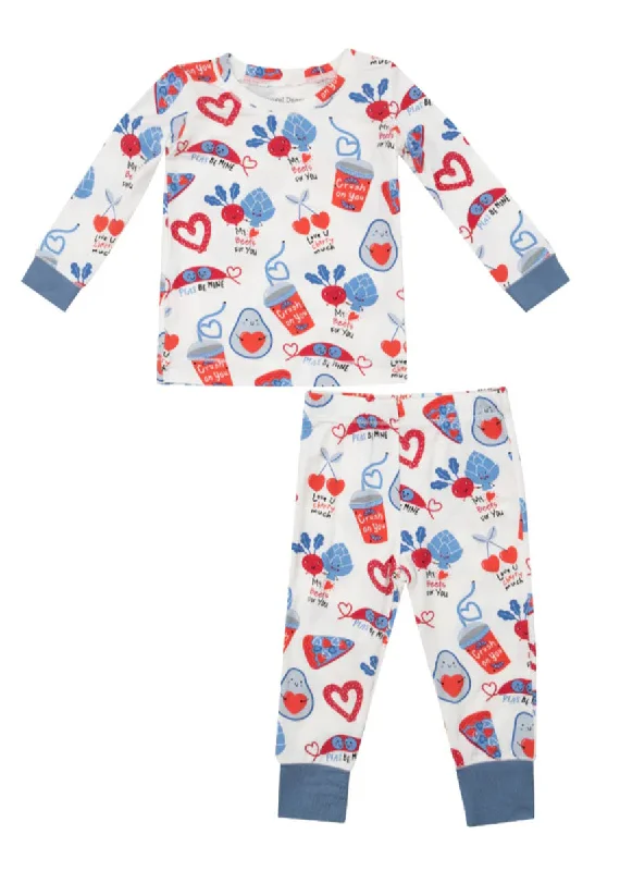 Exquisite Craftsmanship 2-Piece L/S Pajama Set - Love You Foodie Much Blue