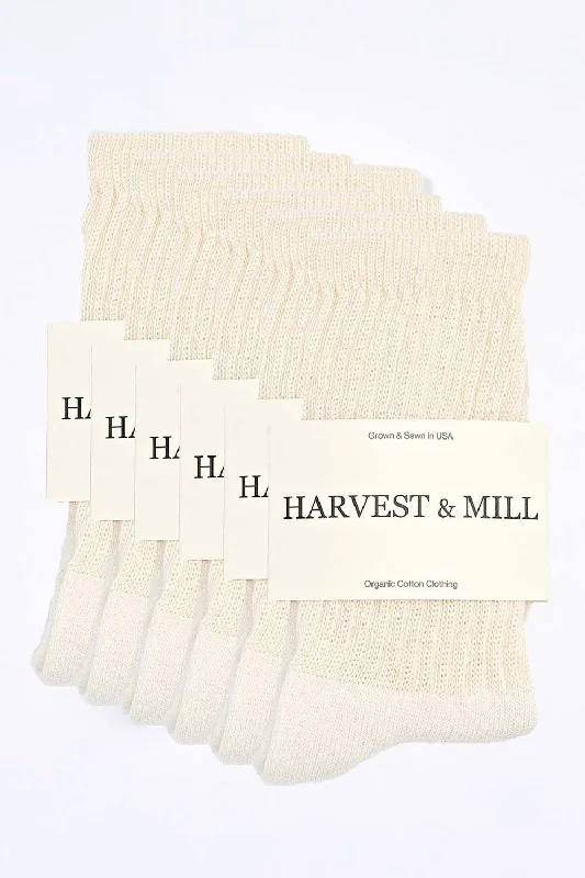 Sports Jumpsuit Women's 6 Pack Organic Cotton Socks Natural-White Crew