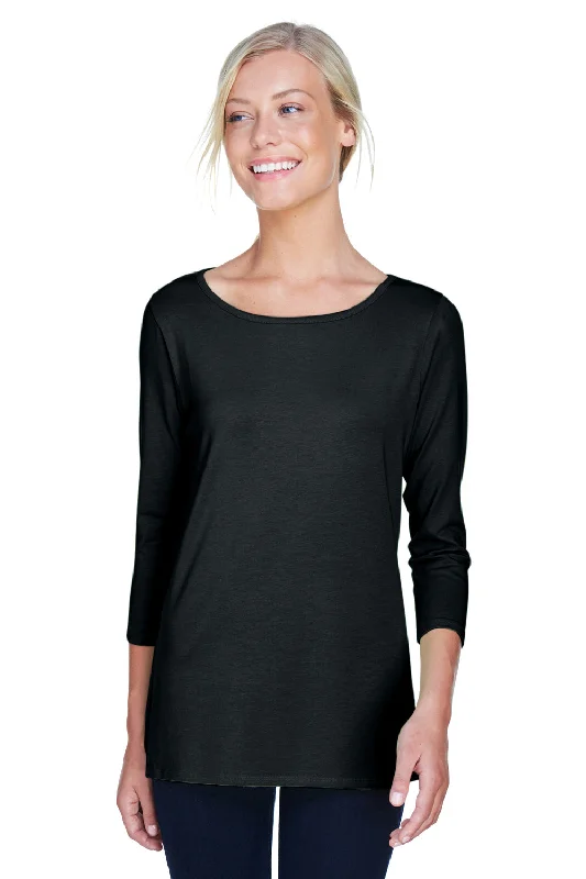 Energetic Devon & Jones Womens Perfect Fit 3/4 Sleeve Wide Neck T-Shirt - Black - Closeout