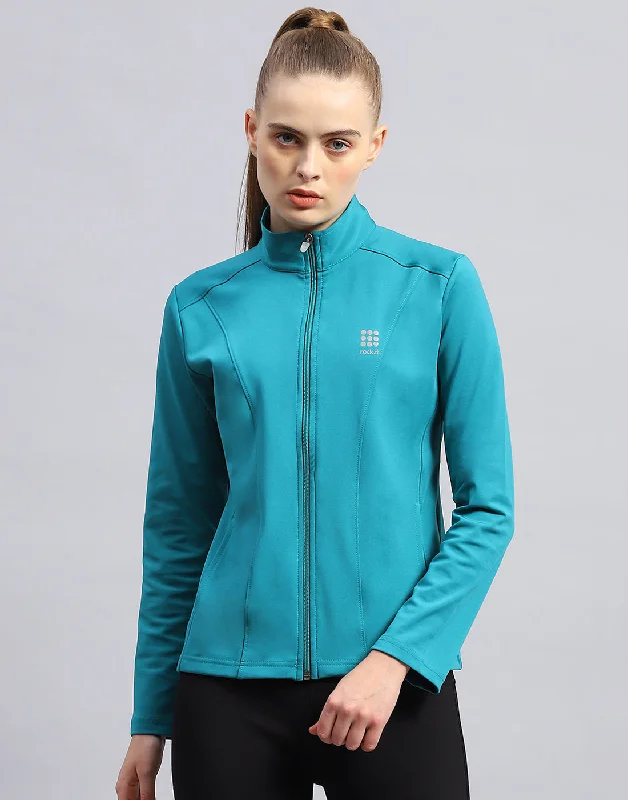 Fresh And Natural Women Turquoise Blue Solid Collar Full Sleeve Top