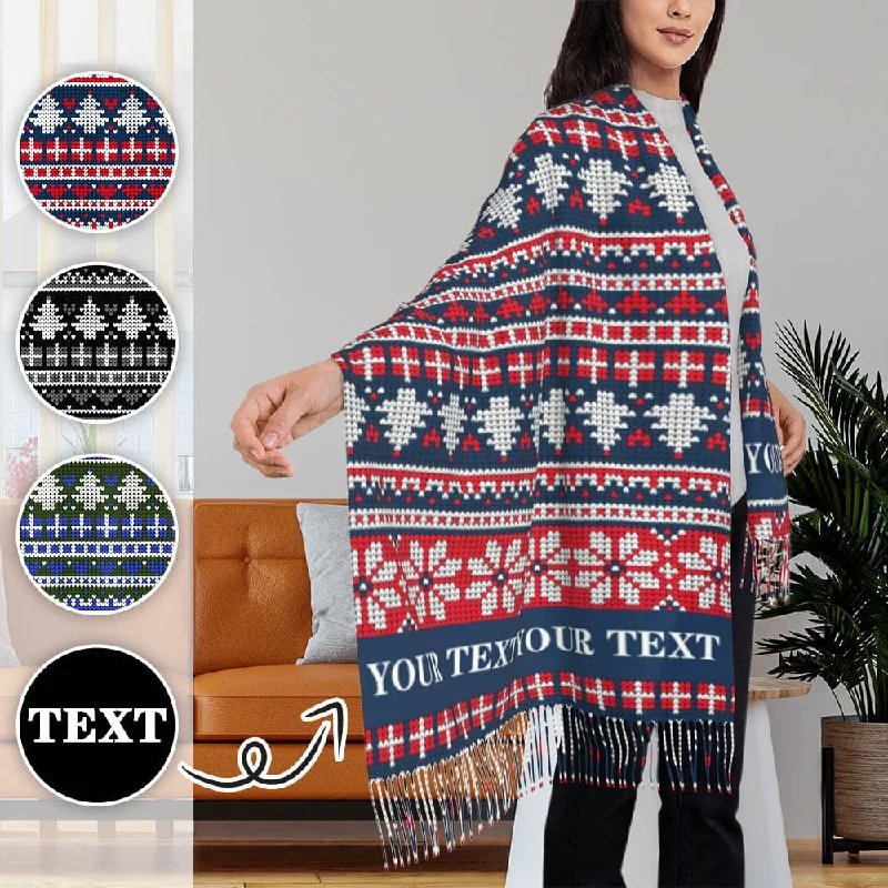 Boutique style Custom Text Christmas Tree Snowflake Multicolor Women's Tassel Scarf
