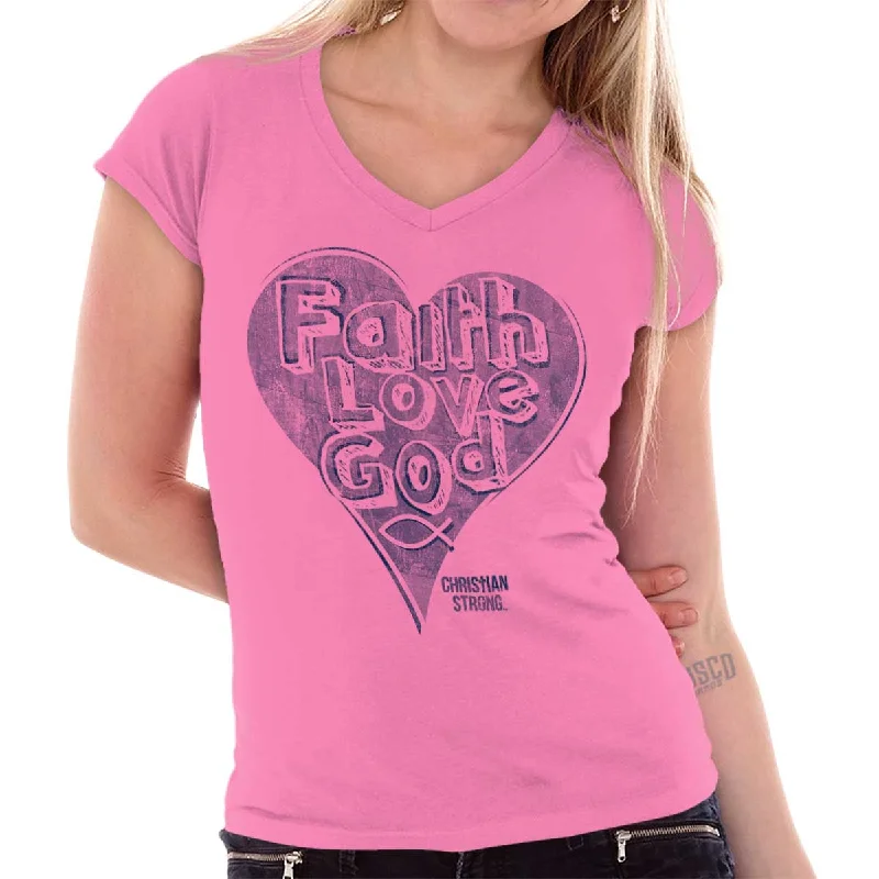 Comfortable Series Faith Love God Junior Fit V-Neck T-Shirt