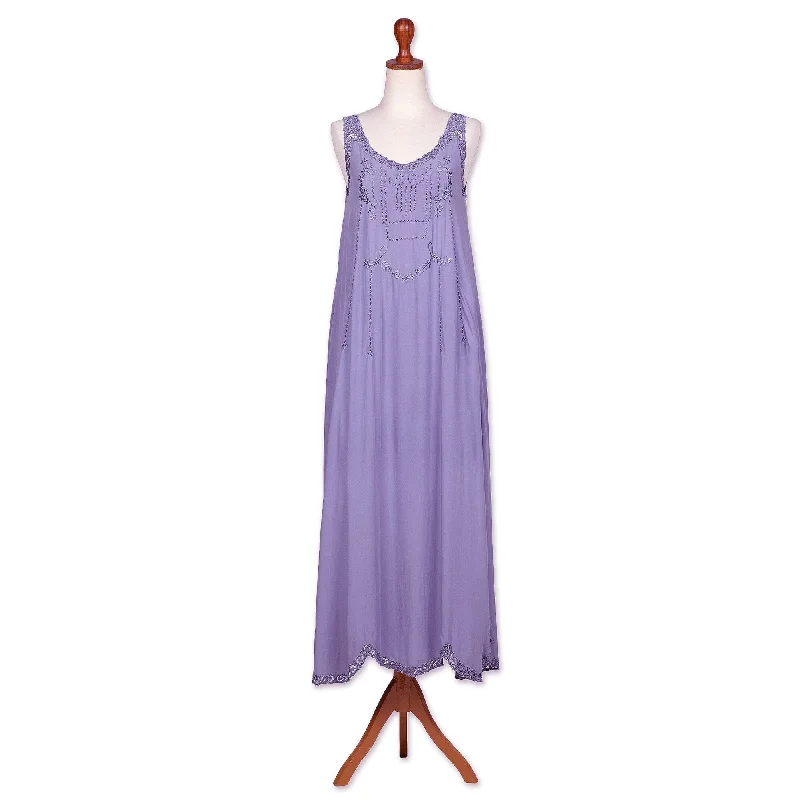 Urban Style Novica Handmade Summer Breeze In Periwinkle Grey Rayon Maxi Sundress