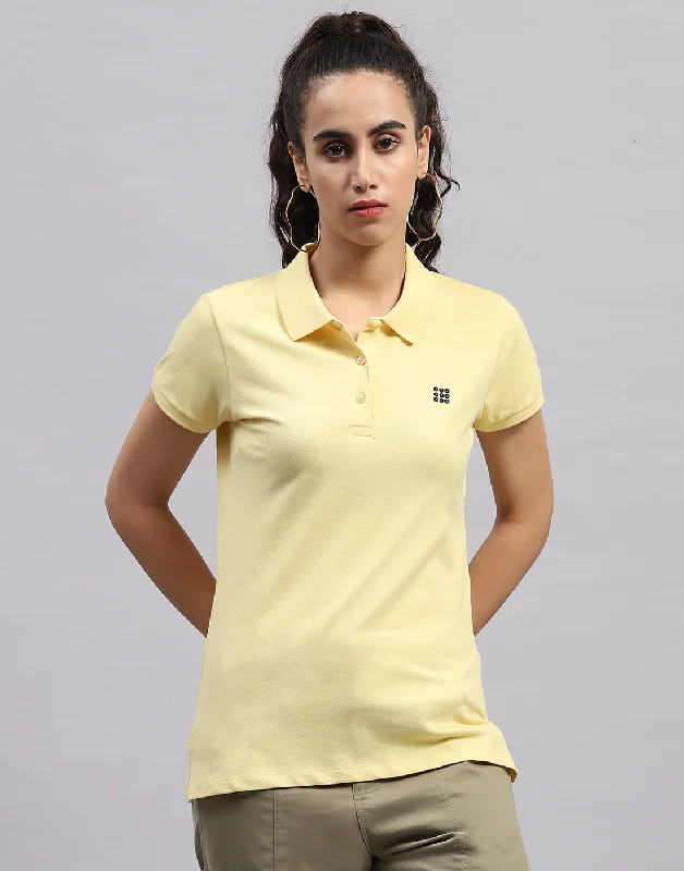 Everyday Comfort Women Yellow Solid Polo Collar Half Sleeve T Shirt