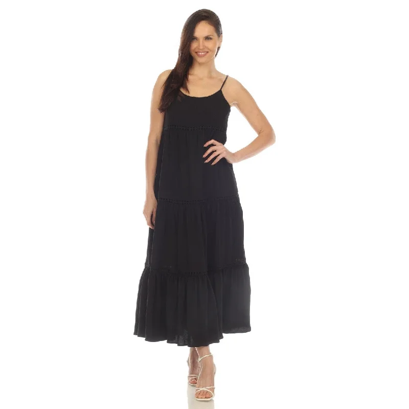 French Style White Mark Women's Scoop Neck Tiered Maxi Dress