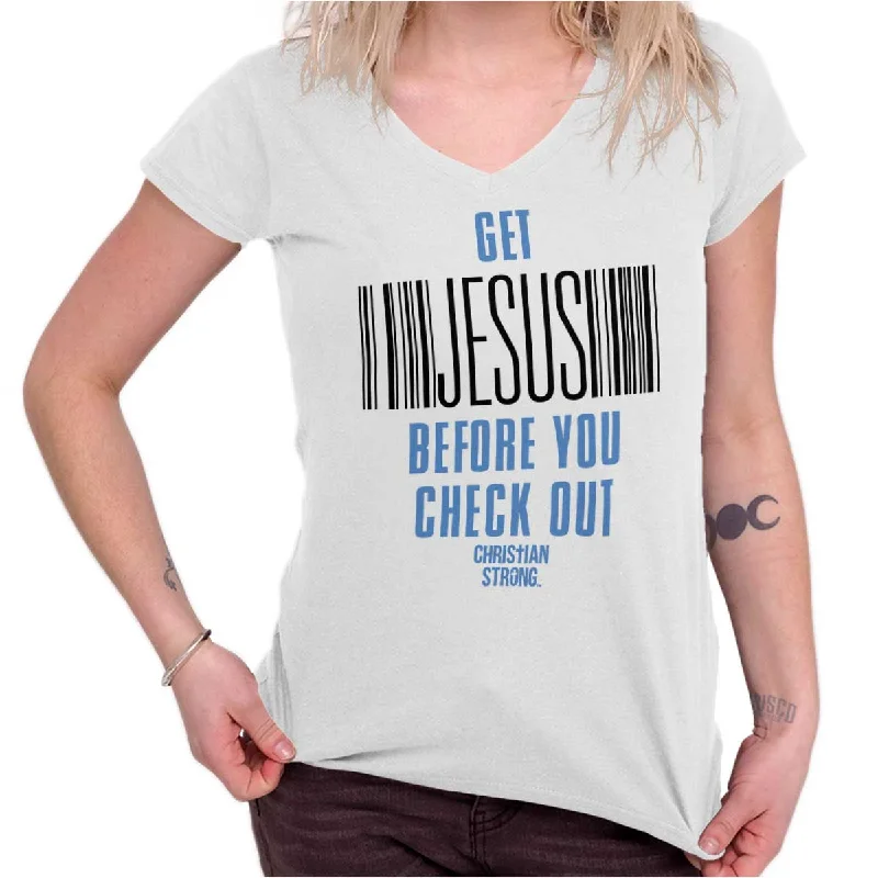 Goddess Outfit Get Jesus Junior Fit V-Neck T-Shirt