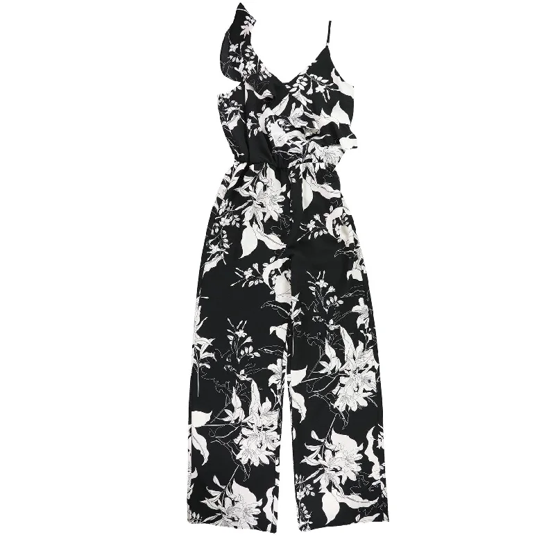 Sports litigation style bar III Womens Ruffle Jumpsuit, Black, Small