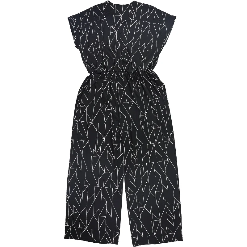 Lounge Chic Alfani Womens Printed Wide Leg Jumpsuit, Black, X-Large